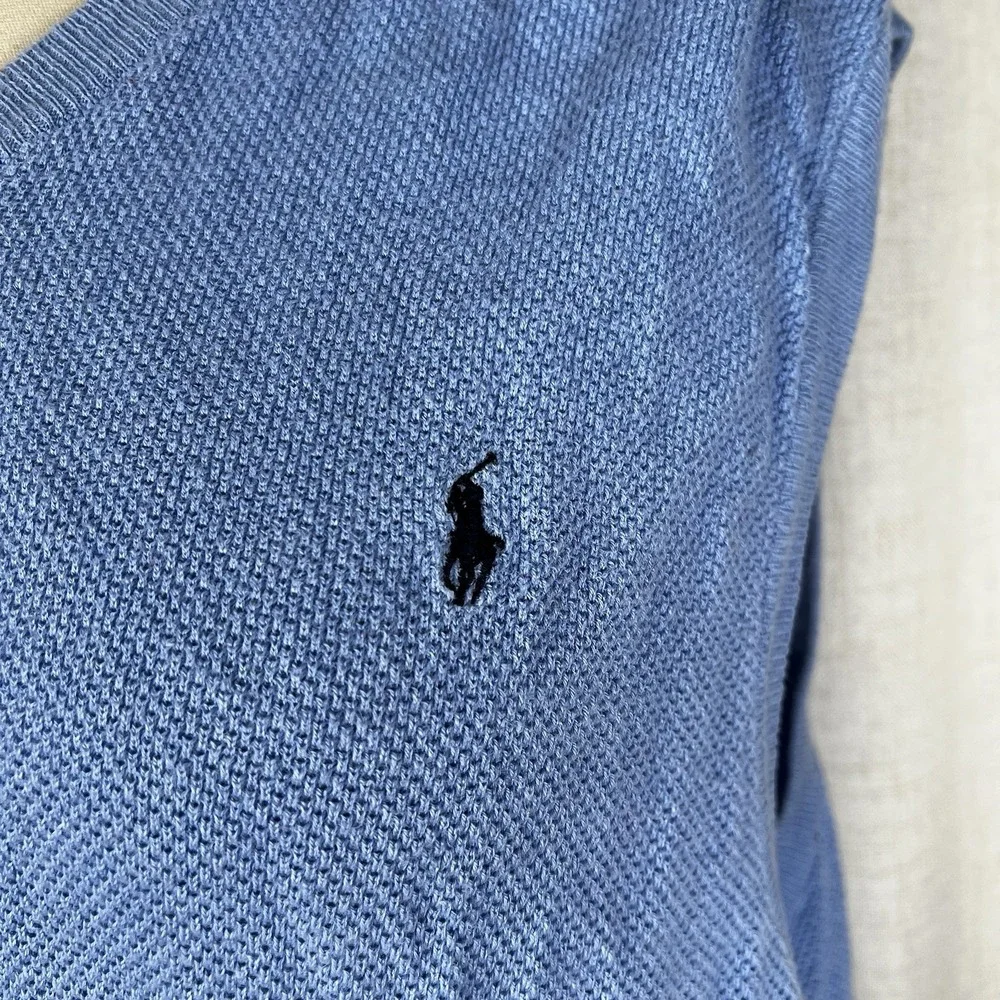 Vintage Polo Golf Ralph Lauren Blue‎ Knit Sweater Vest Men's XL Linen Cotton